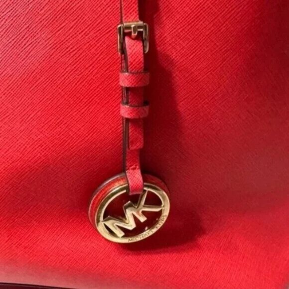 Michael Michael Kors Red Leather Tote with Black Accents - Picture 4 of 11